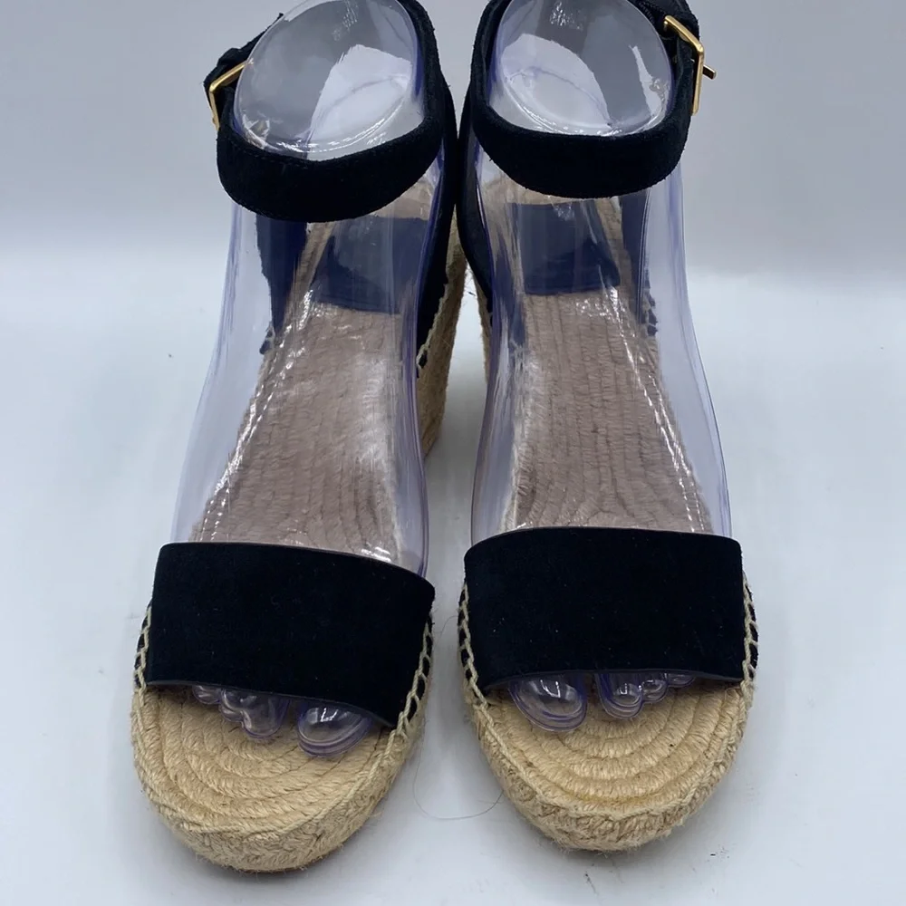 Tory‎ Burch Laurel Black Suede Espadrille Wedge Sandal